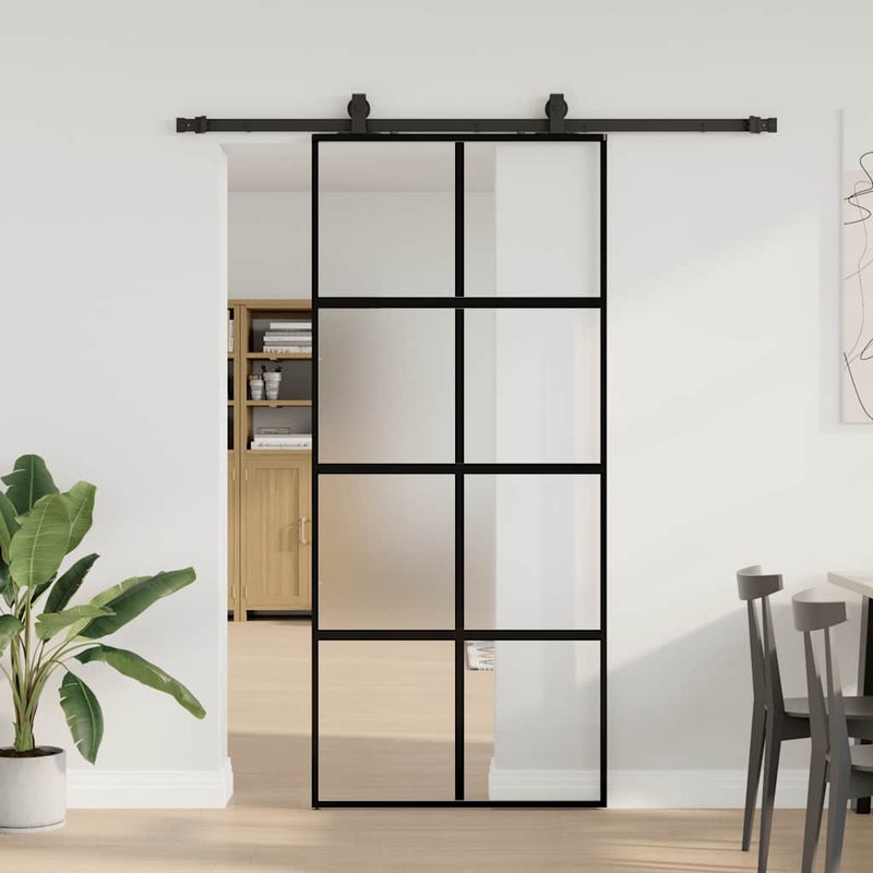 Drzwi przesuwne z zestawem okuć czarne 90x205cm szkło hartowane vidaXL