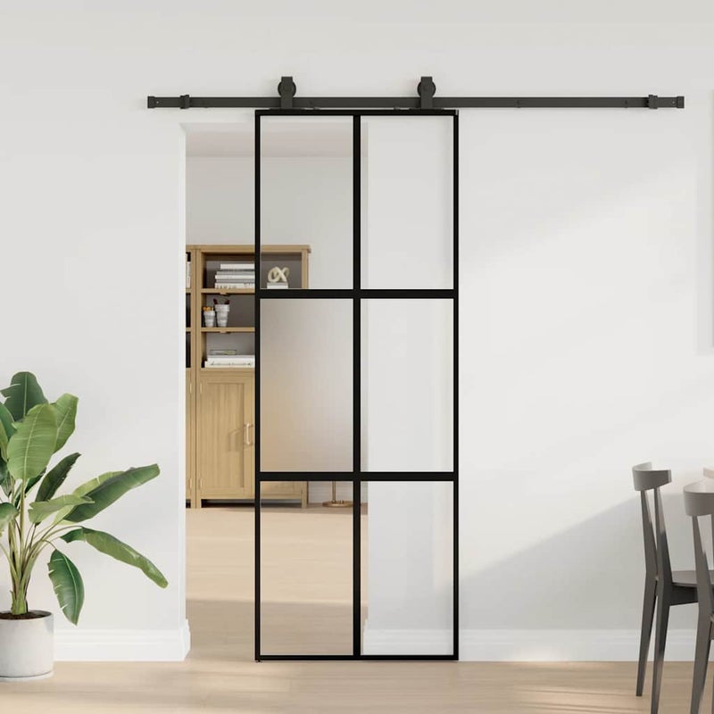 Drzwi przesuwne z zestawem okuć czarne 76x205cm szkło hartowane vidaXL