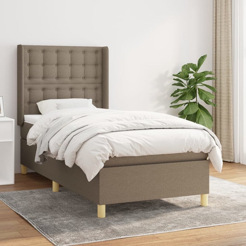 Łóżko kontynentalne z materacem, taupe, tkanina, 100x200 cm vidaXL
