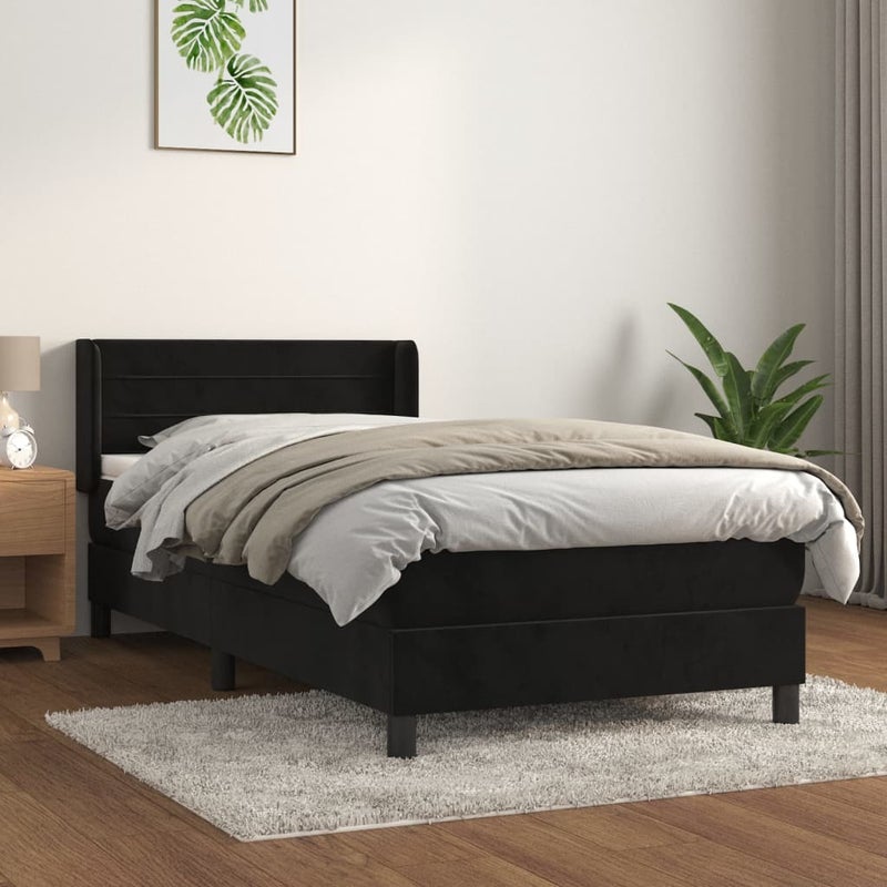 Łóżko kontynentalne z materacem, czarne, aksamit 90x200 cm vidaXL