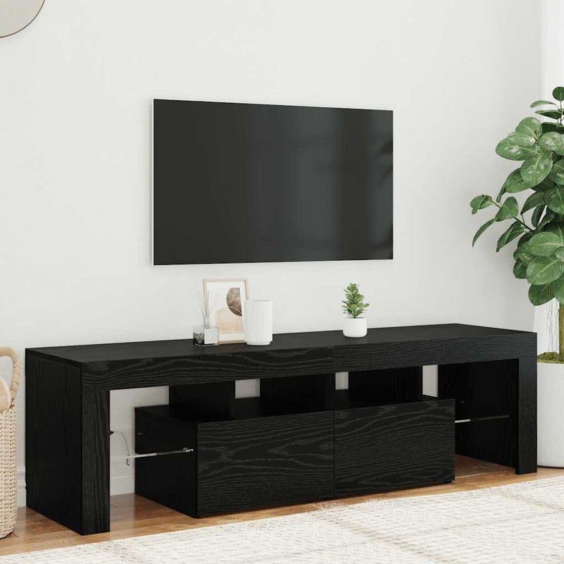 Szafka pod TV z oświetleniem LED, czarny dąb, 140x36,5x40 cm vidaXL