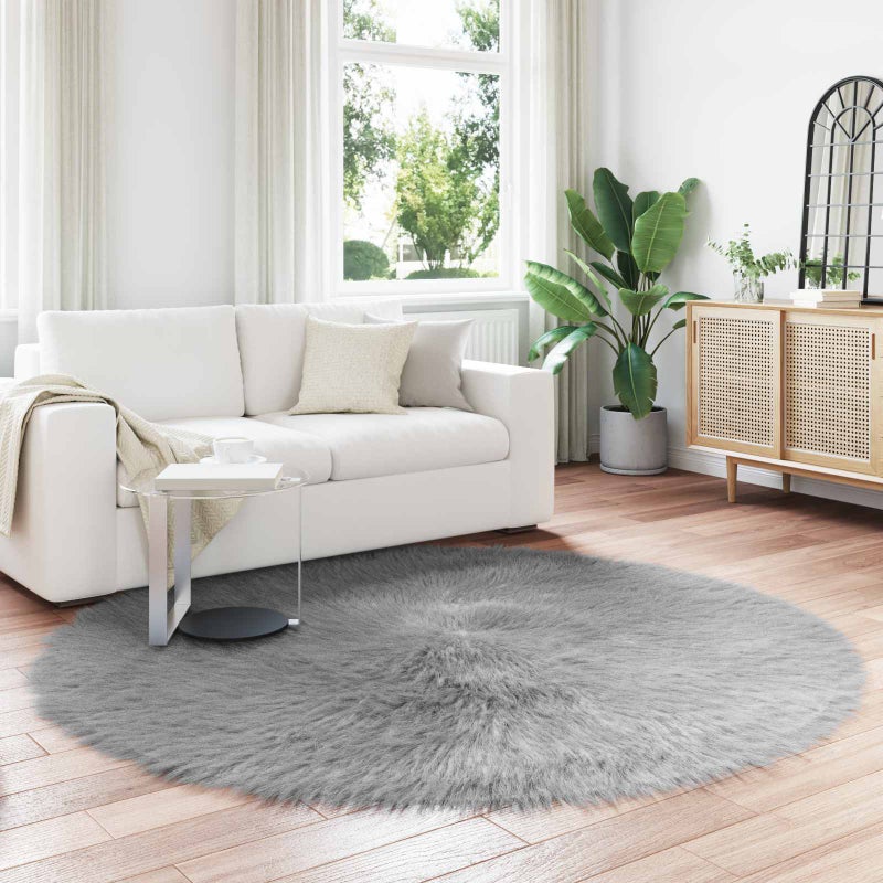Dywan z sztucznej owczej skóry TAFALLA Szary Ø 200 cm Poliester vidaXL