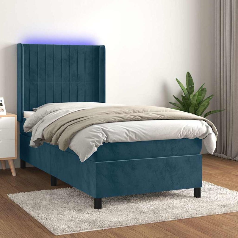 Łóżko kontynentalne, materac i LED, niebieski aksamit 80x200 cm vidaXL