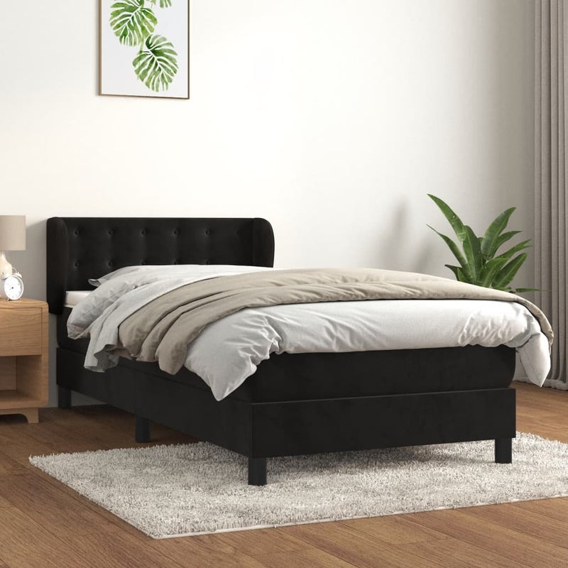 Łóżko kontynentalne z materacem, czarne, aksamit 90x200 cm vidaXL