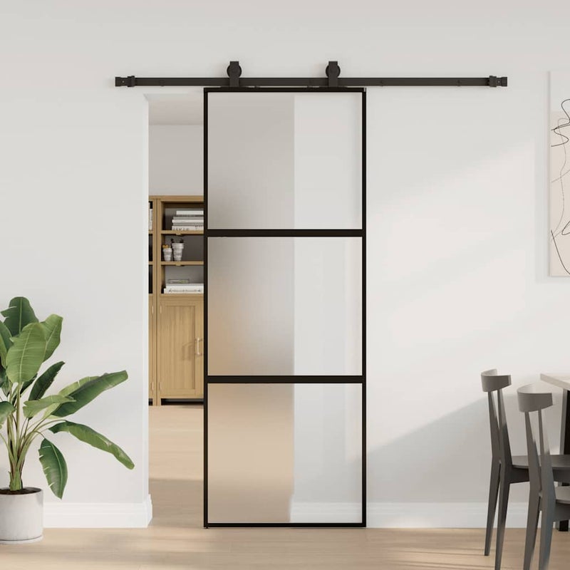 Drzwi przesuwne z zestawem okuć czarne 76x205cm szkło hartowane vidaXL