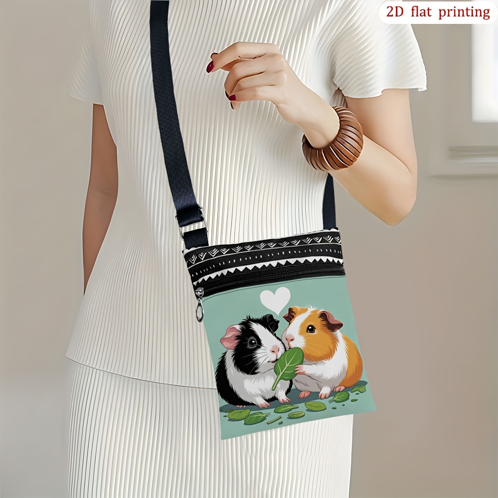 TEMU 1 szt. [Płaski nadruk 2D] Torba crossbody z motywem świeżego liścia i świnej świńki, idealna do codziennego użytku z jasnym wzorem, wytrzymała i