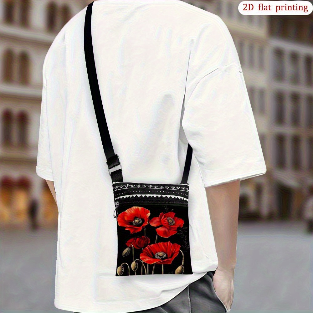 TEMU 1 szt. [Płaski nadruk 2D] Czerwone Mak w Kwietnie Torba Crossbody do Codziennego Użytku, Żywy Design Wytrzymała Przenośna Mała Torba na Upominki