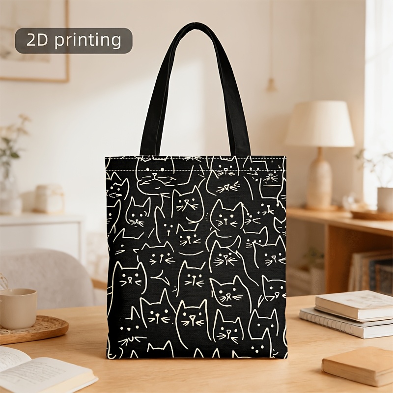 TEMU Torebka crossbody i damska/torebka męska, czarna minimalistyczna torba unisex z nadrukiem kota, idealna do codziennych dojazdów i na zakupy