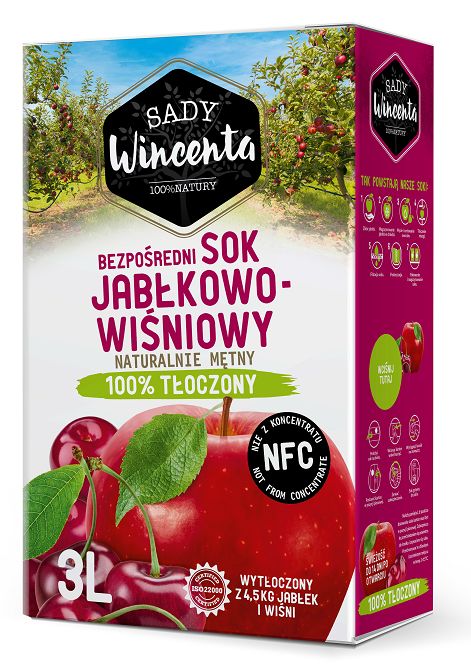 Sady Wincenta Sady Wincenta Sok 100% jabłkowo-wiśniowy naturalnie mętny tłoczony NFC 3 l