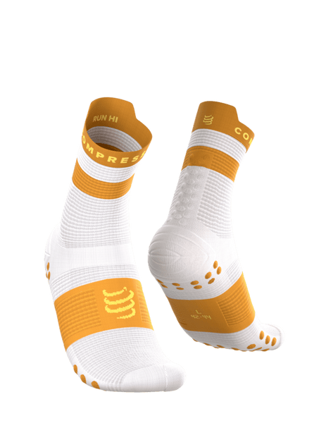 COMPRESSPORT Skarpetki do biegania wysokie PRORACING SOCKS V4 RUN HIGH white/sunflower