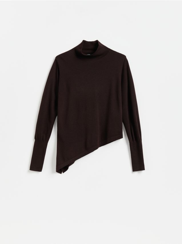 Reserved - Sweter z asymetrycznym dołem - ciemnobrązowy