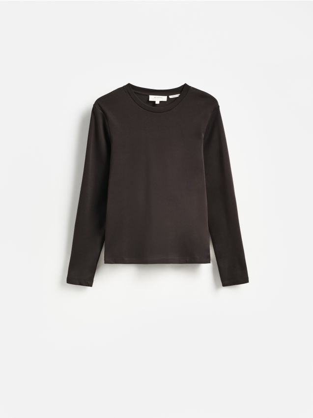 Reserved - Longsleeve z merceryzowanej bawełny - ciemnobrązowy