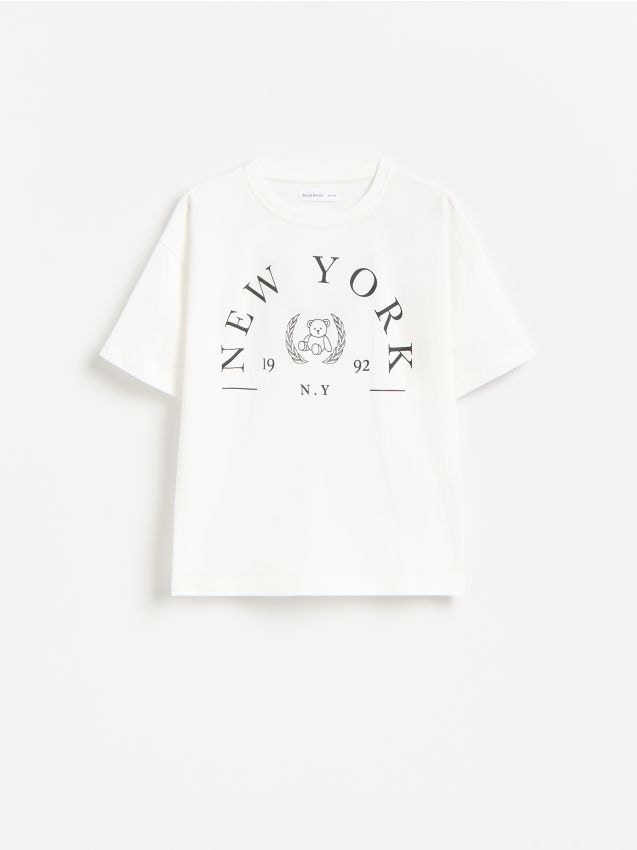 Reserved - Bawełniany t-shirt z nadrukiem - biały