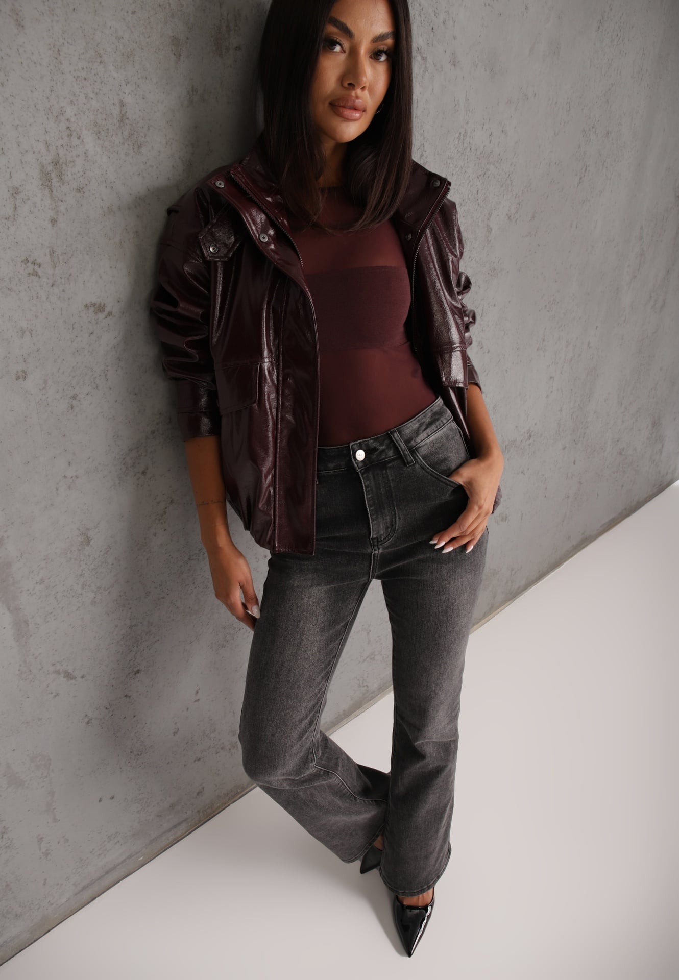 Szare Casualowe Jeansy Dzwony Regular Waist z Bawełną Meilyn