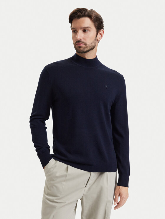 Calvin Klein Sweter LV04LE309G Granatowy Regular Fit