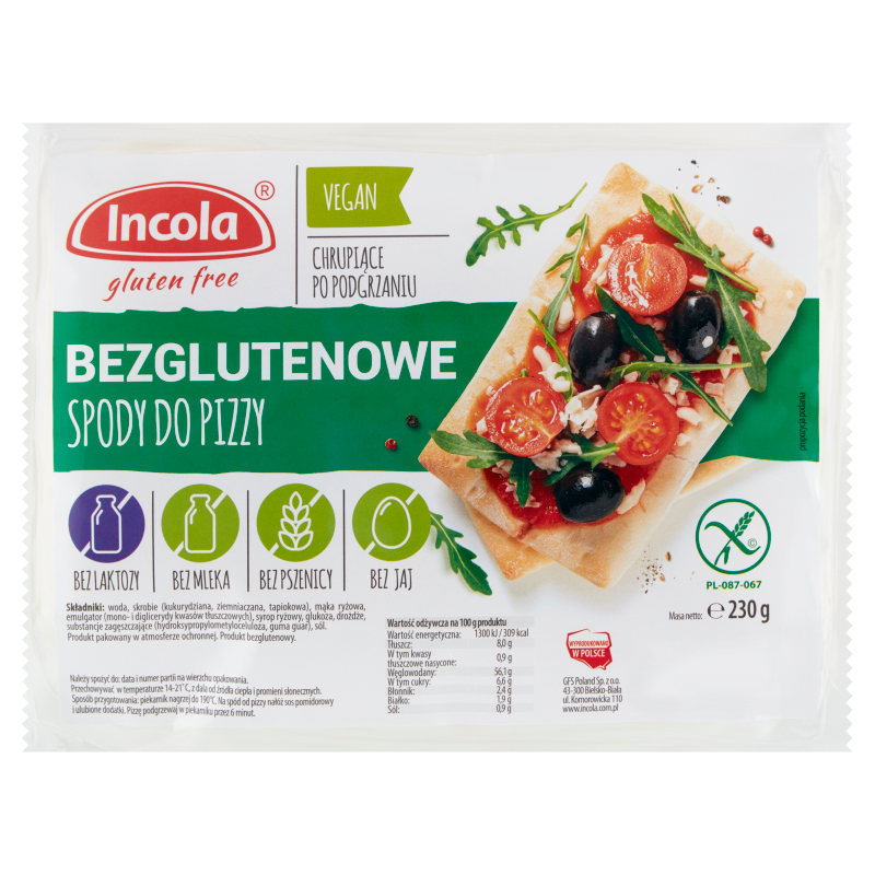 Incola Incola Spody do pizzy bezglutenowe 230 g () 133356