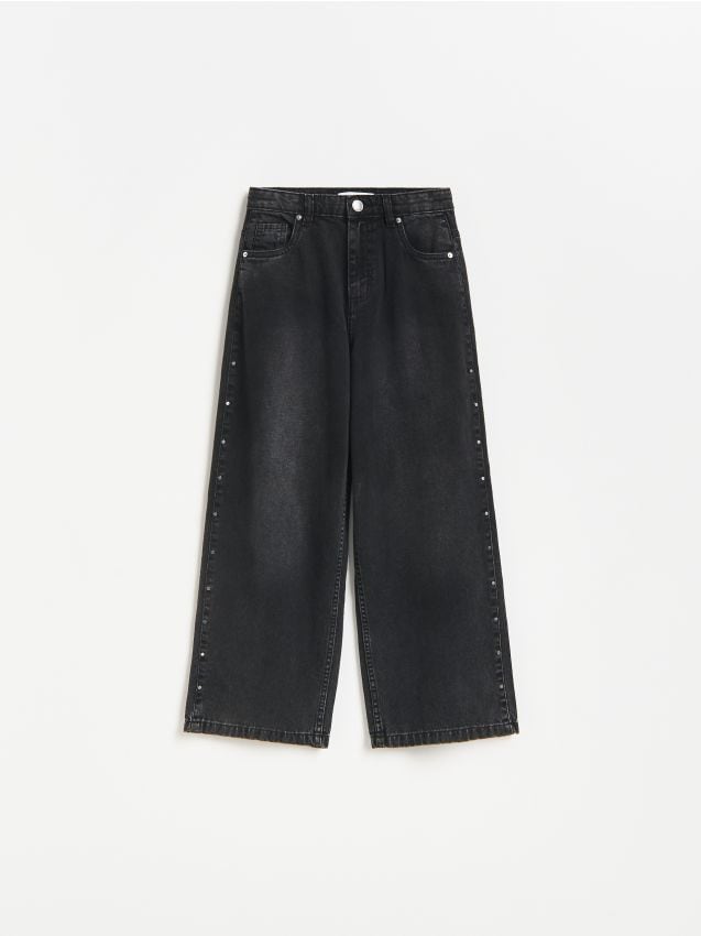 Reserved - Jeansy wide leg z nitami - czarny
