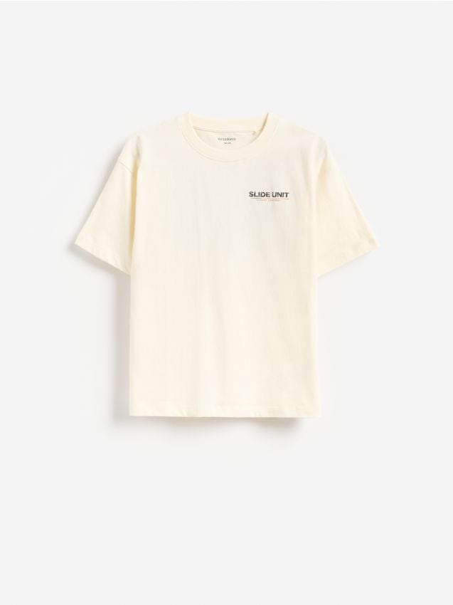 Reserved - Bawełniany t-shirt z nadrukiem - biały
