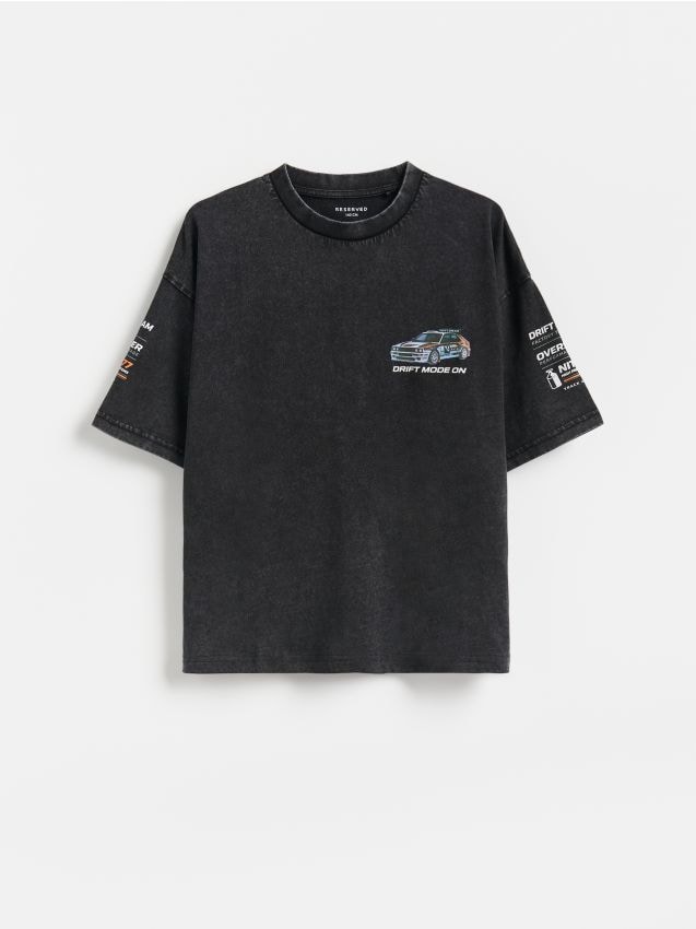 Reserved - Bawełniany t-shirt z nadrukiem - ciemnoszary