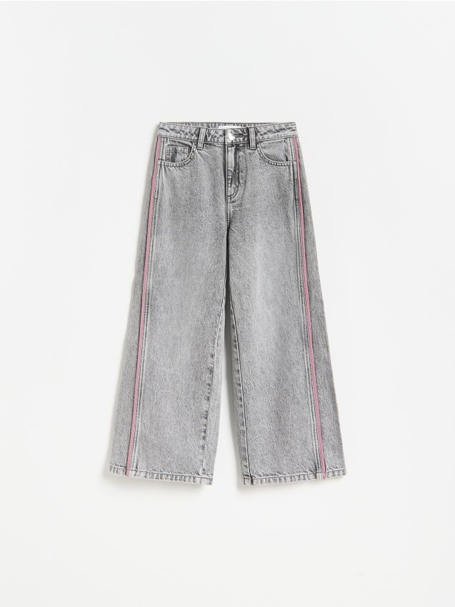 Reserved - Jeansy super wide leg z lampasami - jasnoszary
