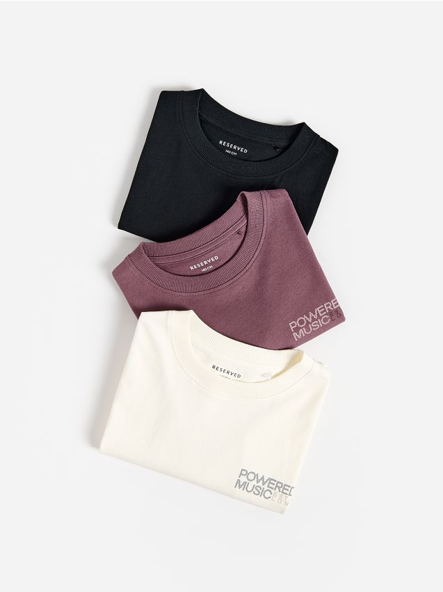 Reserved - Bawełniany t-shirt 3 pack - złamana biel