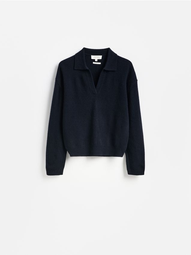 Reserved - Wełniany sweter polo - granatowy
