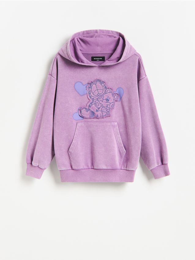 Reserved - Bluza z kapturem Garfield - fioletowy