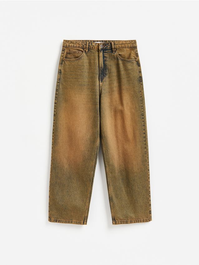 Reserved - Jeansy baggy tapered - pomarańczowy