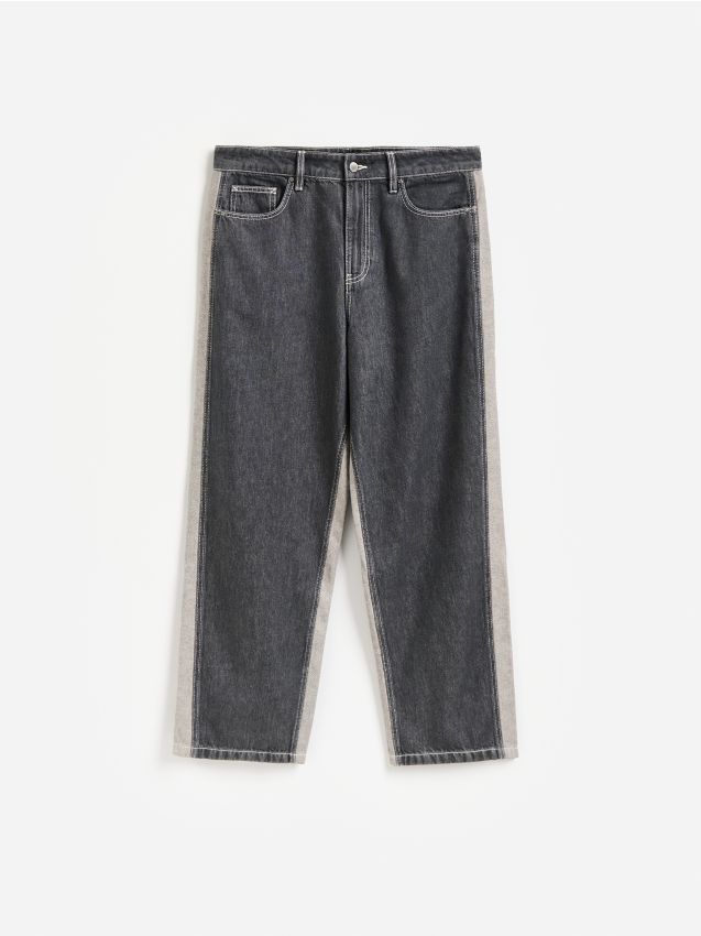 Reserved - Jeansy baggy tapered - szary