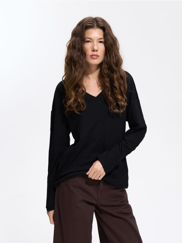 Reserved - Longsleeve z modalem - czarny