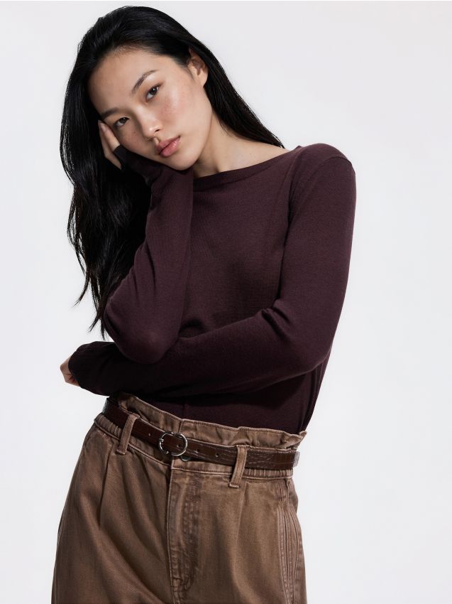 Reserved - Sweter z wełną i modalem - brązowy