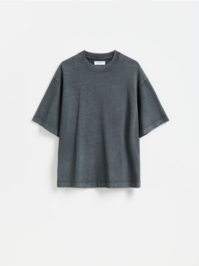 Reserved - T-shirt loose z efektem sprania - ciemnoszary
