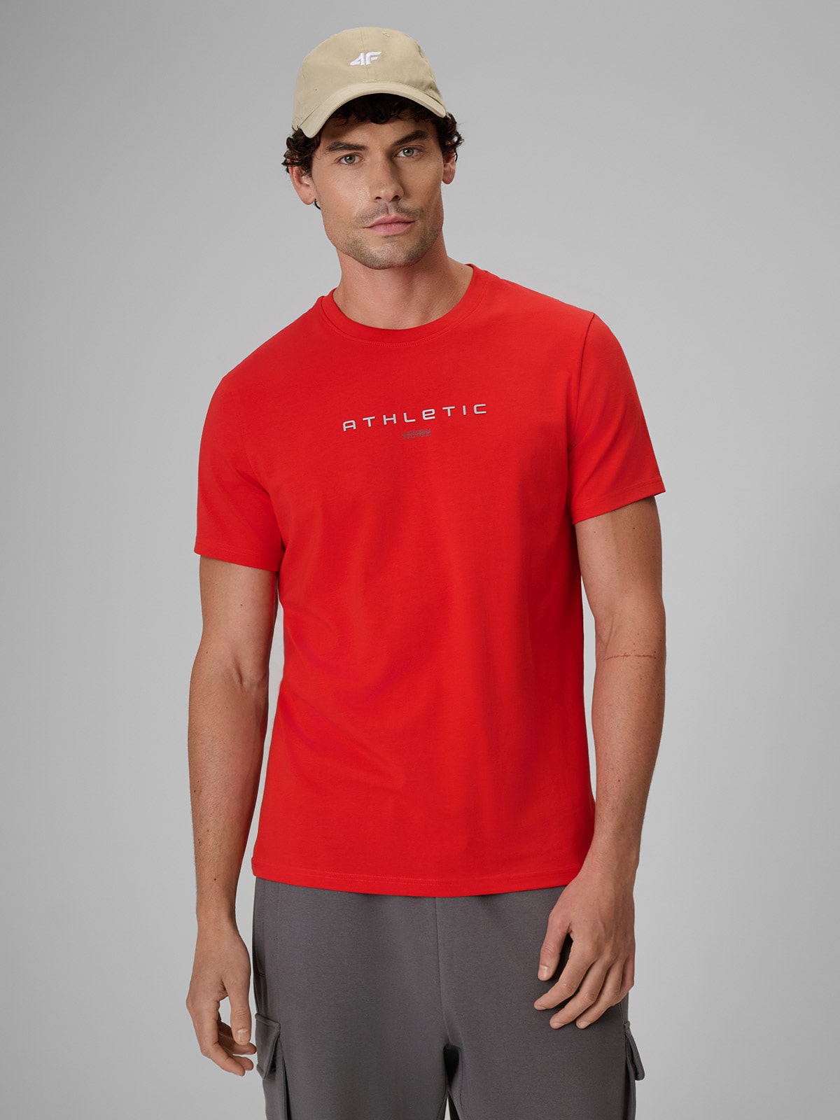 4F T-shirt slim z nadrukiem męski - czerwony XXL