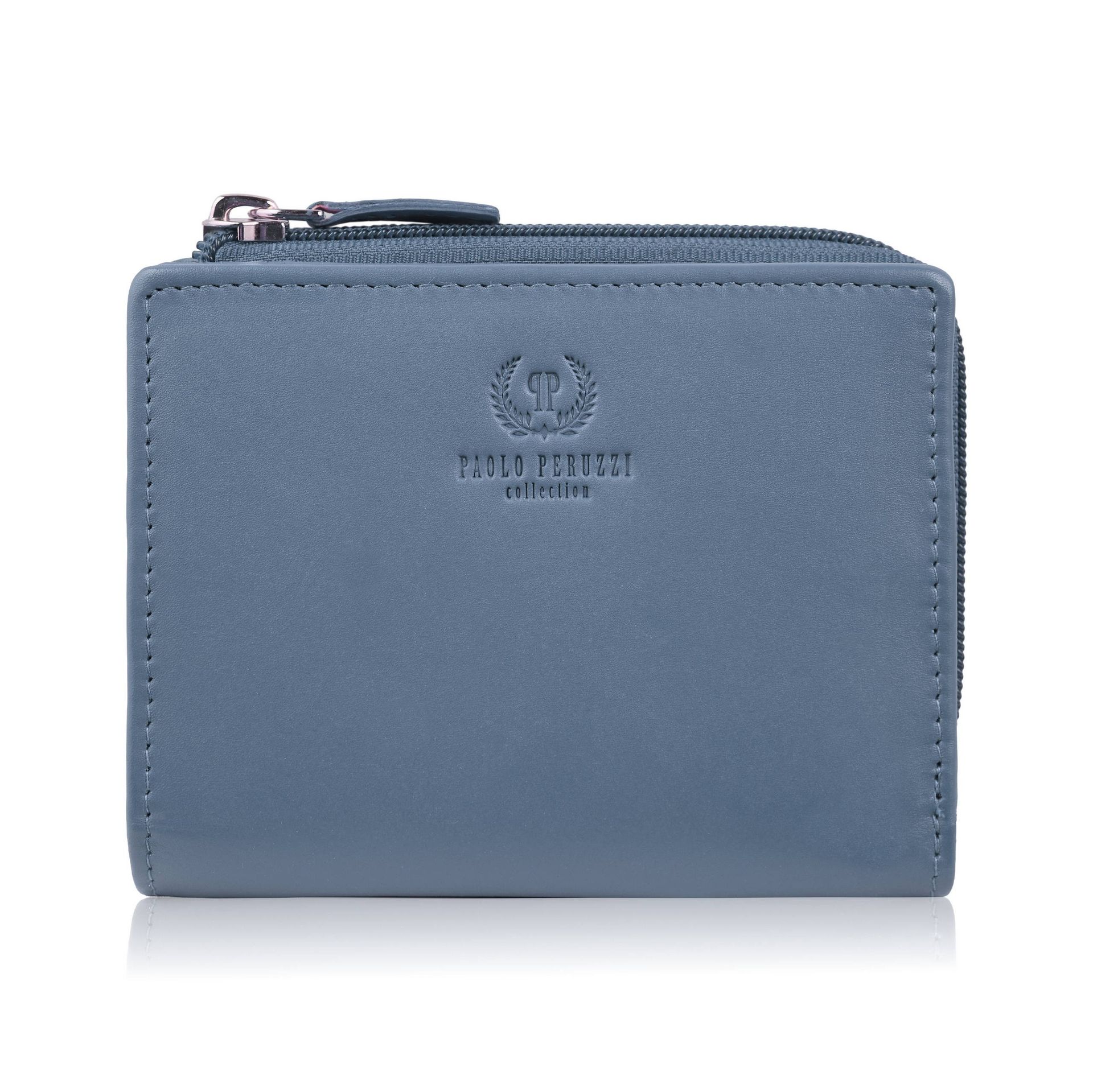 Portfel damski skórzany mały błękitny w orientacji poziomej z RFID SL-06-CB