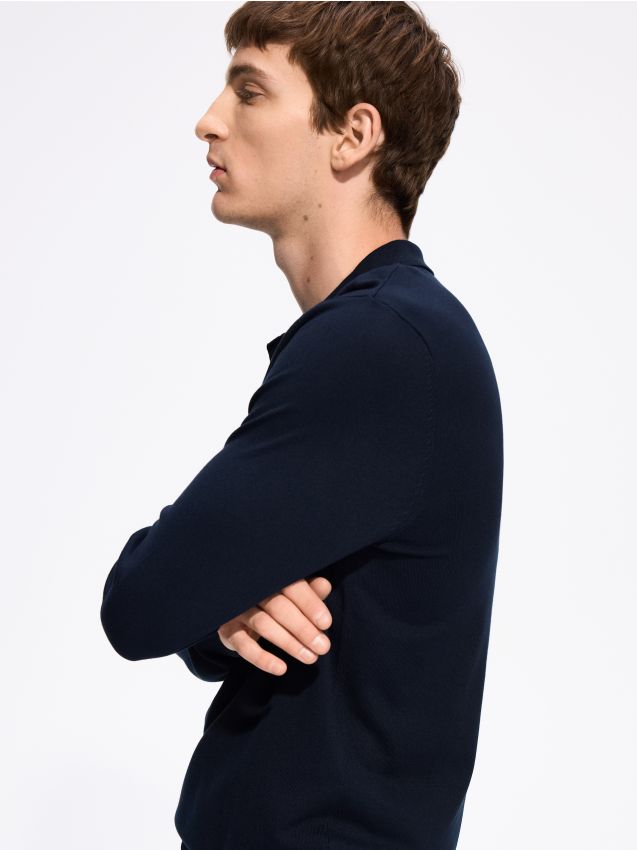 Reserved - Wiskozowy sweter polo - granatowy