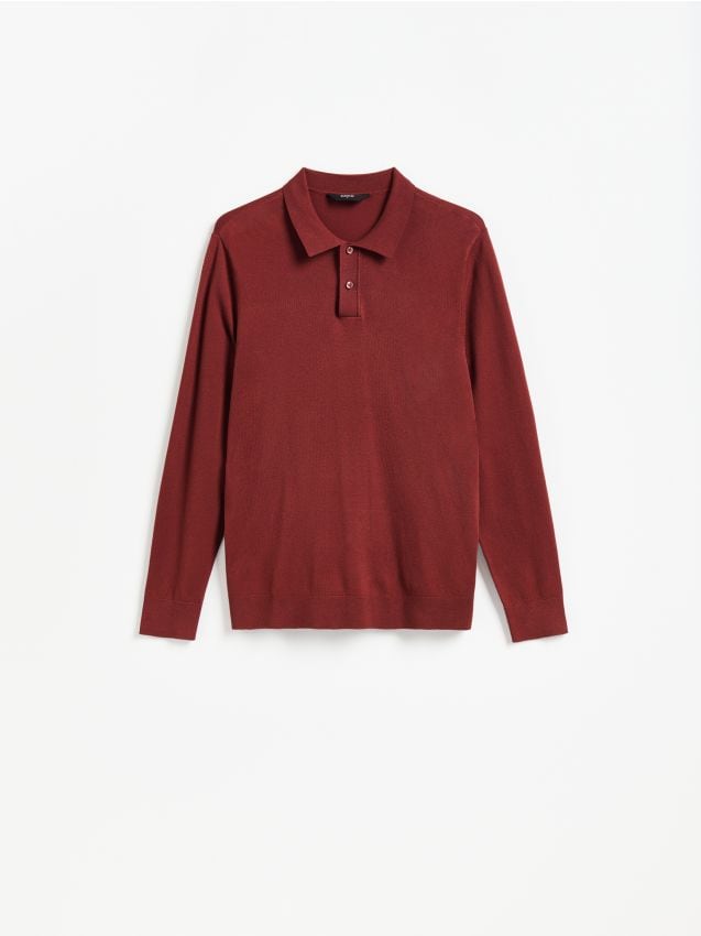 Reserved - Wiskozowy sweter polo - bordowy