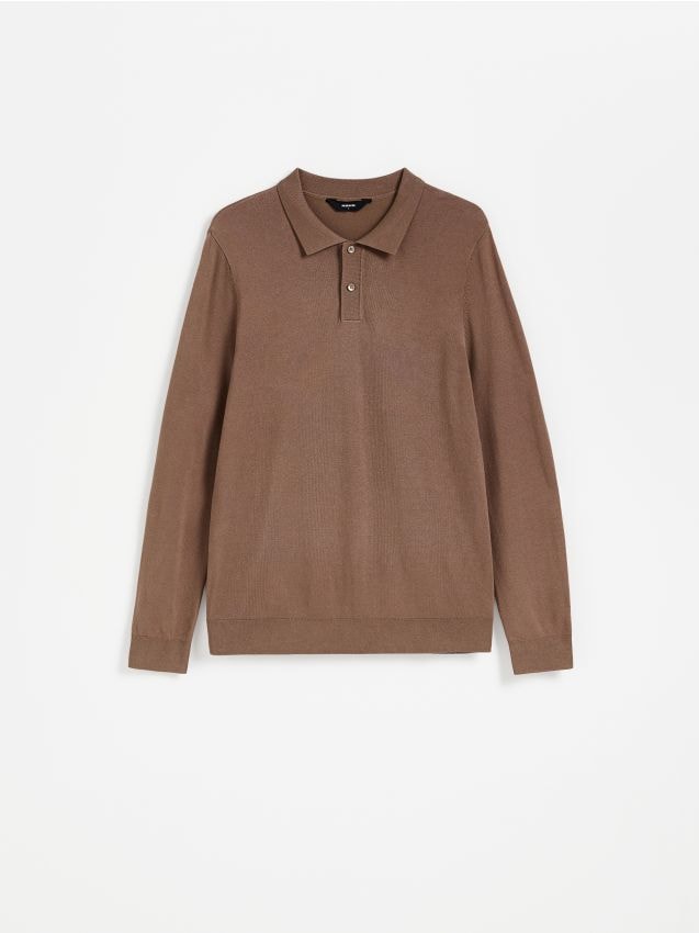 Reserved - Wiskozowy sweter polo - brązowy