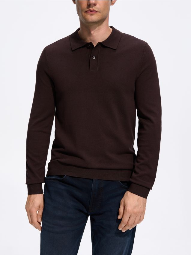 Reserved - Wiskozowy sweter polo - ciemnobrązowy