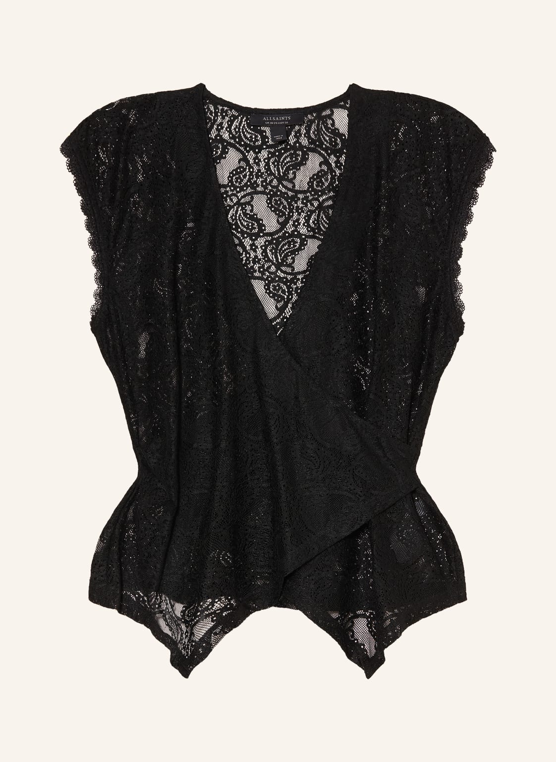 Allsaints Top Z Koronką Vera W Stylu Kopertowym schwarz