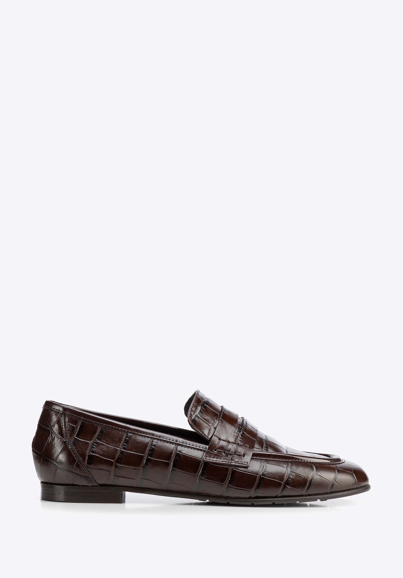 Eleganckie mokasyny damskie ze skóry naturalnej croco ciemny brąz