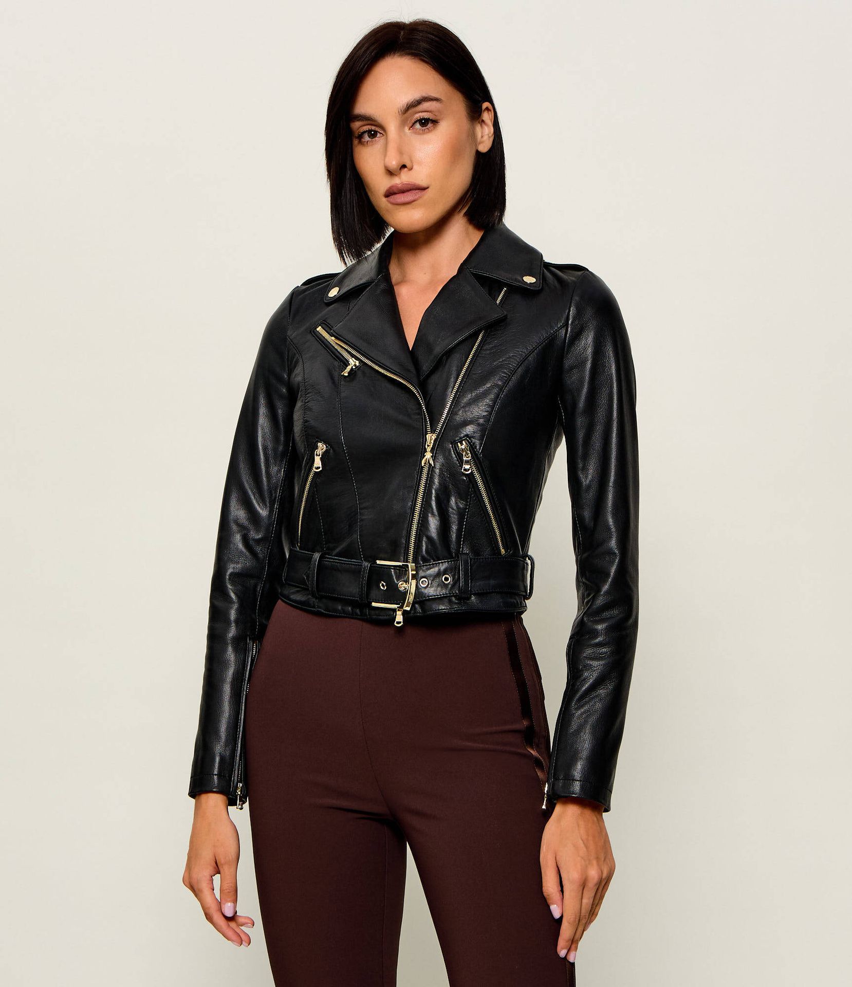 Patrizia Pepe Skórzana ramoneska Cropped Fit