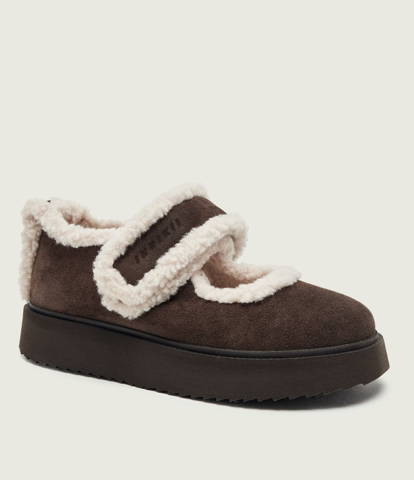 INUIKII Ocieplane baleriny Mary Jane zamsz shearling