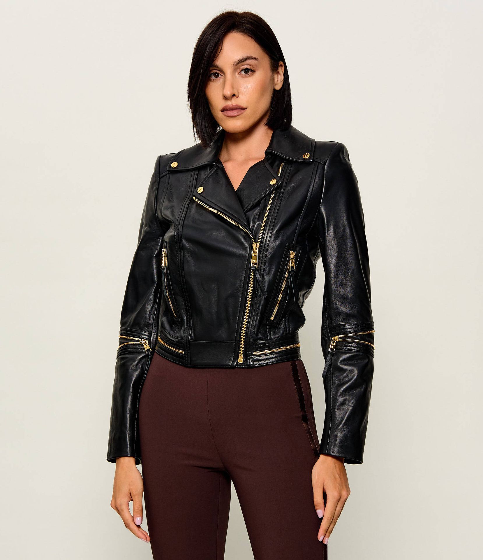 Elisabetta Franchi Skórzana ramoneska Regular Fit