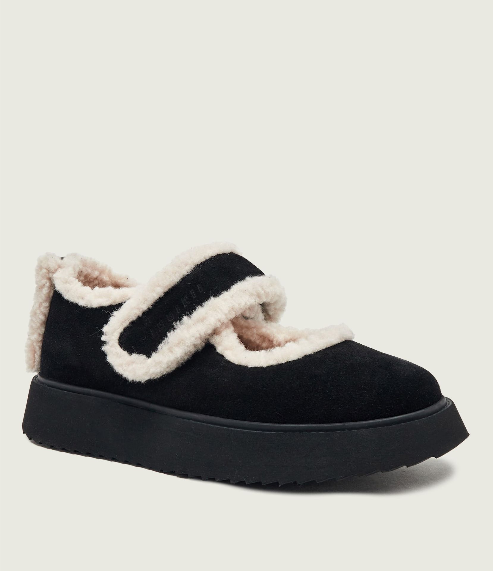 INUIKII Ocieplane baleriny Mary Jane zamsz shearling