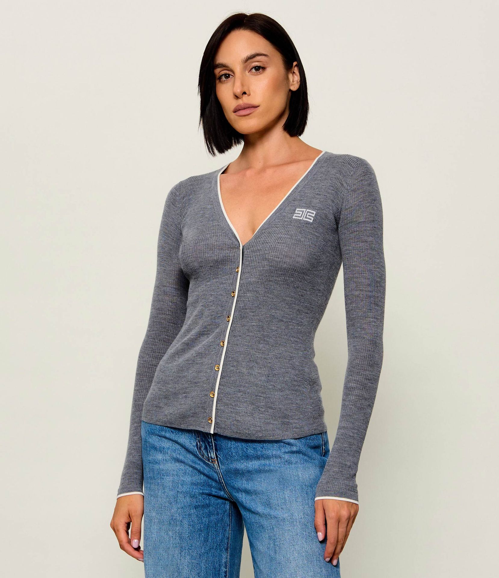 Elisabetta Franchi Wełniany kardigan Slim Fit