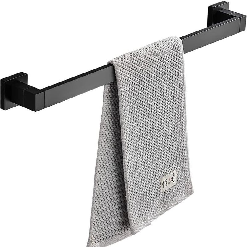 Wieszak na ręczniki aluminiowy, kwadratowy, ścienny, pojedynczy, czarny, 30 cm (podwójne zastosowanie, nie wymaga wiercenia)