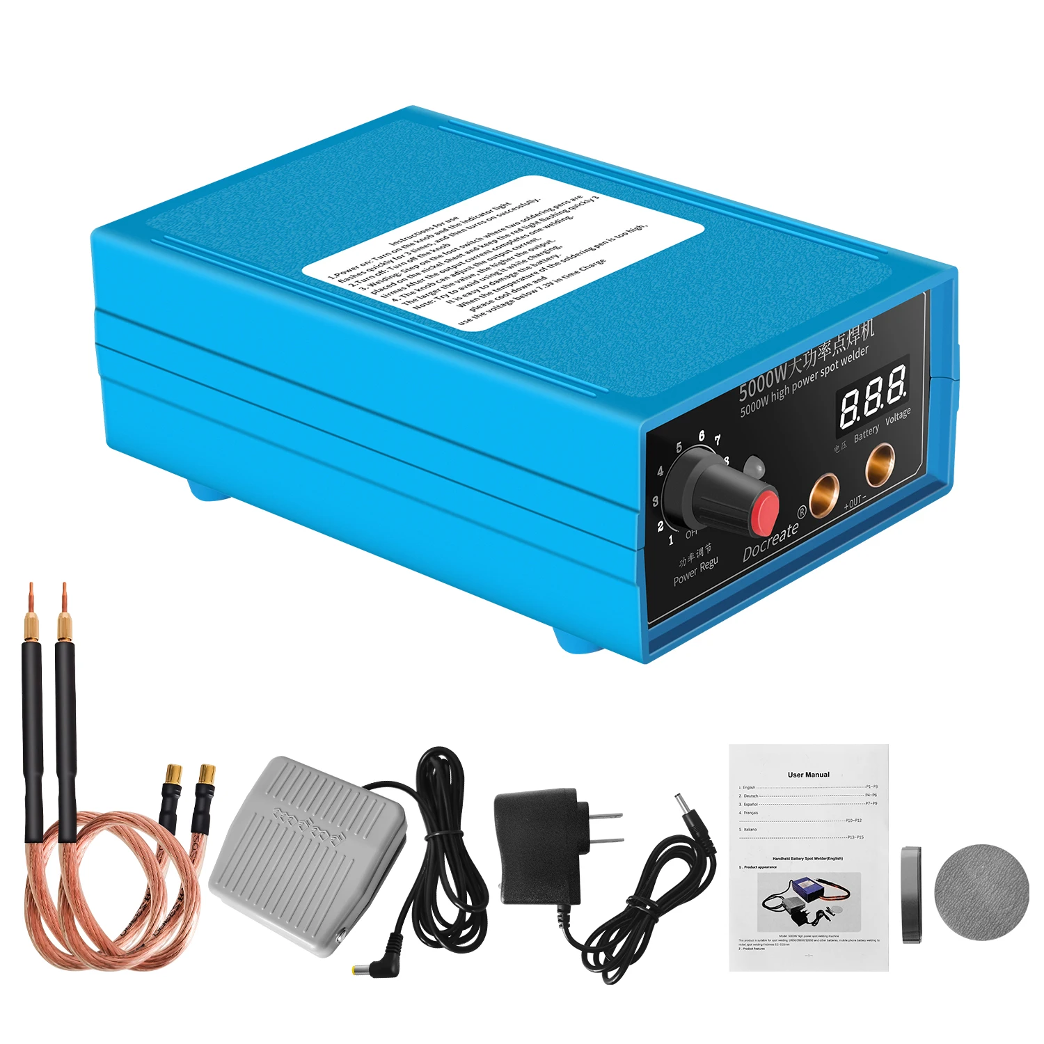 Spawarka punktowa OWJHE 5000W, przenośna, z pedałem, mini narzędzie DIY, do spawania niklowych pasków do akumulatorów litowych 18650