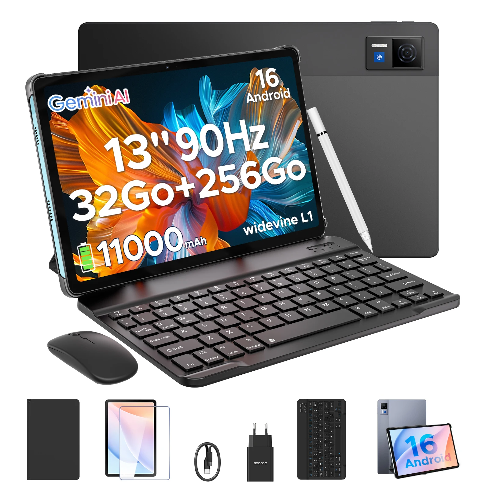 DOOGEE U13 2w1 Tablet PC Android 16, ekran 13'', 32GB (6GB+36GB) 256GB, bateria 11000mAh, cztery głośniki, UNISOC T7280, Widevine L1