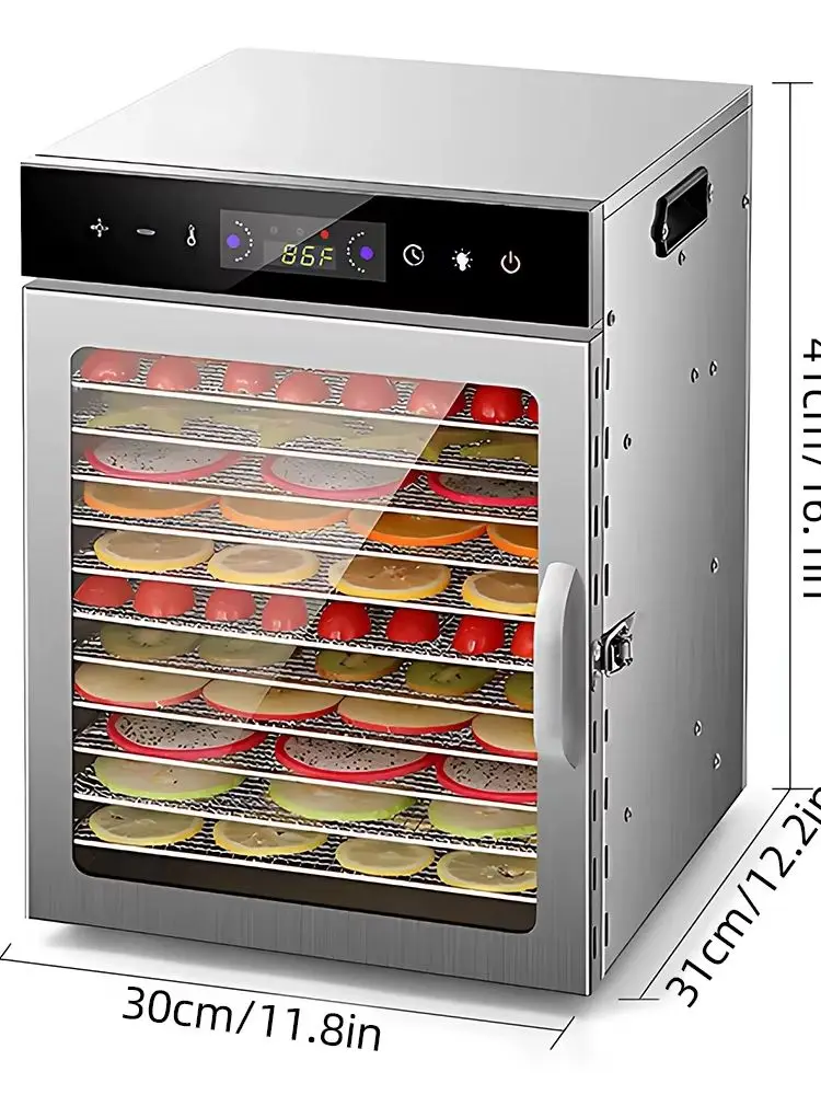 Suszarki do żywności i jerky z 6/8/12 tacami, timerem 24-godzinnym i podświetlanym stojakiem do suszenia, 800W, 30-90 ℃ Dekyzyter do warzyw i owoców