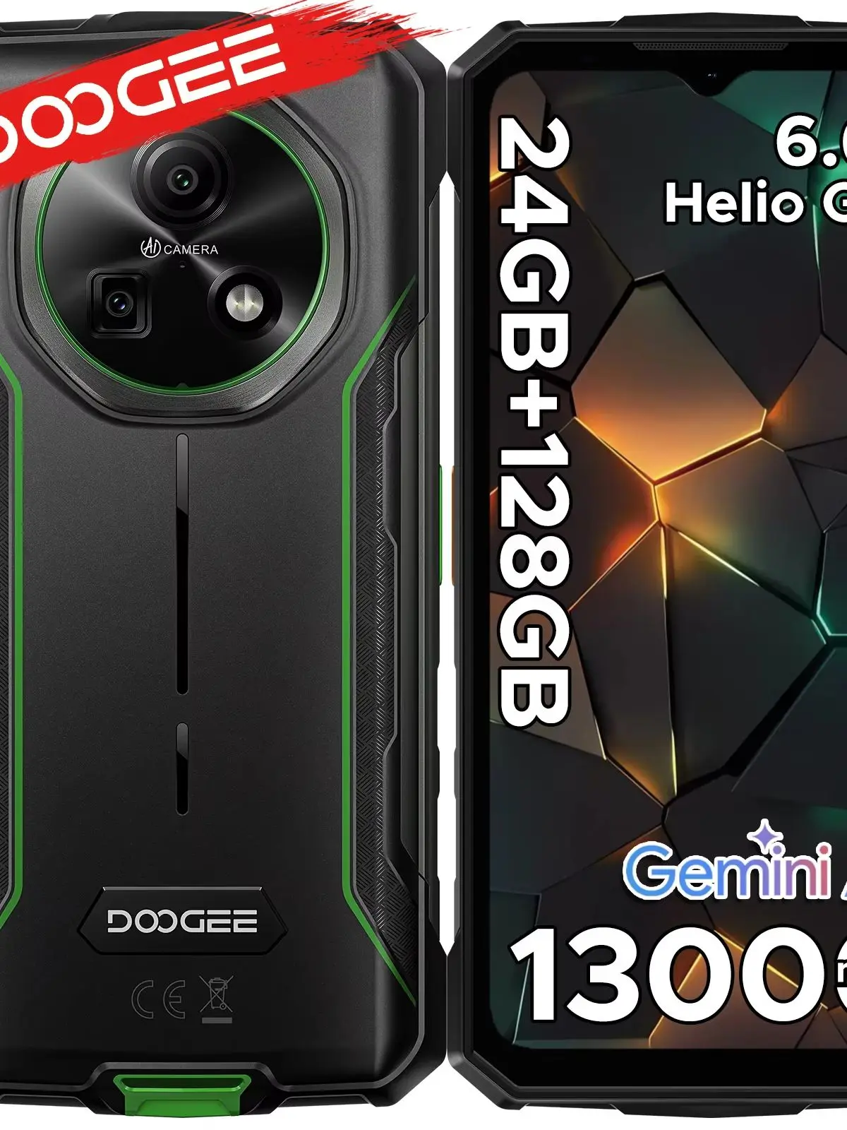 DOOGEE Fire 5 Pro Gemini Ai Wytrzymały Telefon Komórkowy 13000mAh Bateria Helio G81 24GB RAM (4+20) 128GB ROM 6.6